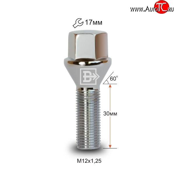 112 р. Колёсный болт длиной 30 мм Вектор M12 1.25 30 под гаечный ключ Dong Feng 580 1 дорестайлинг (2016-2017)