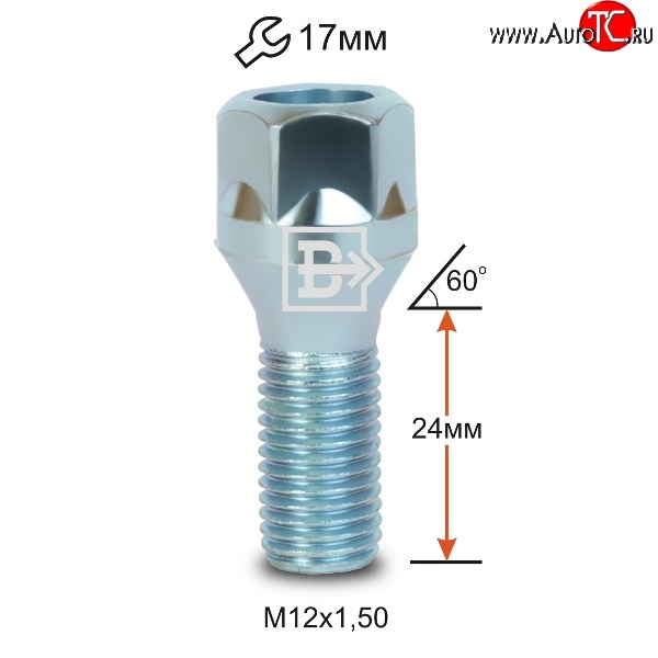 47 р. Колёсный болт длиной 24 мм Вектор M12 1.5 24 под гаечный ключ Kaiyi X3 (2023-2024)