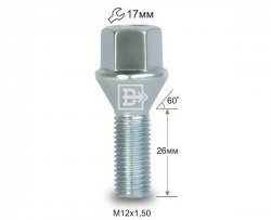 81 р. Колёсный болт длиной 26 мм Вектор M12 1.5 26 под гаечный ключ Geely Emgrand SS11 (2021-2025). Увеличить фотографию 1