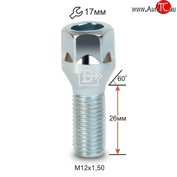 47 р. Колёсный болт длиной 26 мм Вектор M12 1.5 26 под гаечный ключ Chery Tiggo T11 рестайлинг (2013-2016)