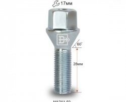 49 р. Колёсный болт длиной 28 мм Вектор M12 1.5 28 под гаечный ключ    с доставкой в г. Санкт‑Петербург. Увеличить фотографию 1