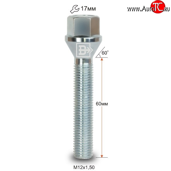 171 р. Колёсный болт длиной 60 мм Вектор M12 1.5 60 под гаечный ключ    с доставкой в г. Санкт‑Петербург
