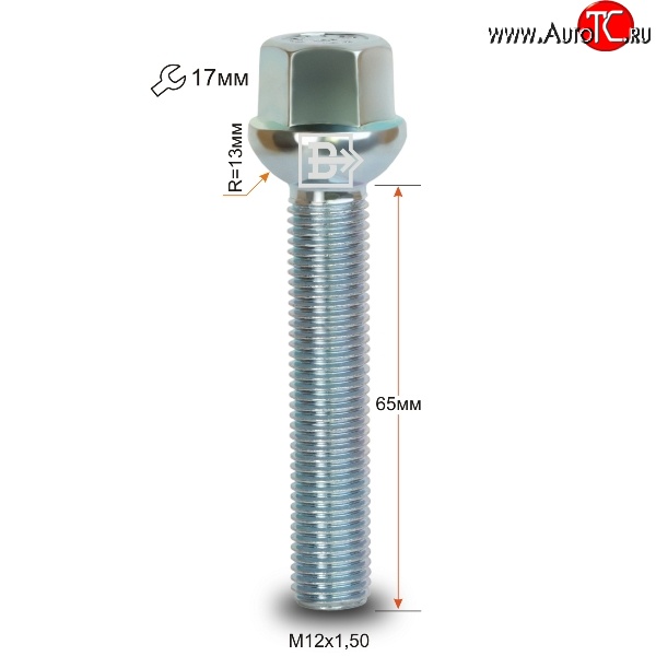 219 р. Колёсный болт длиной 65 мм Вектор M12 1.5 65 под гаечный ключ    с доставкой в г. Санкт‑Петербург