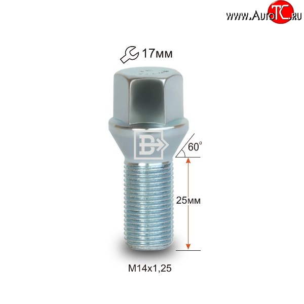 112 р. Колёсный болт длиной 25 мм Вектор M14 1.25 25 под гаечный ключ BMW 7 серия F01-F04 седан (2008-2015)
