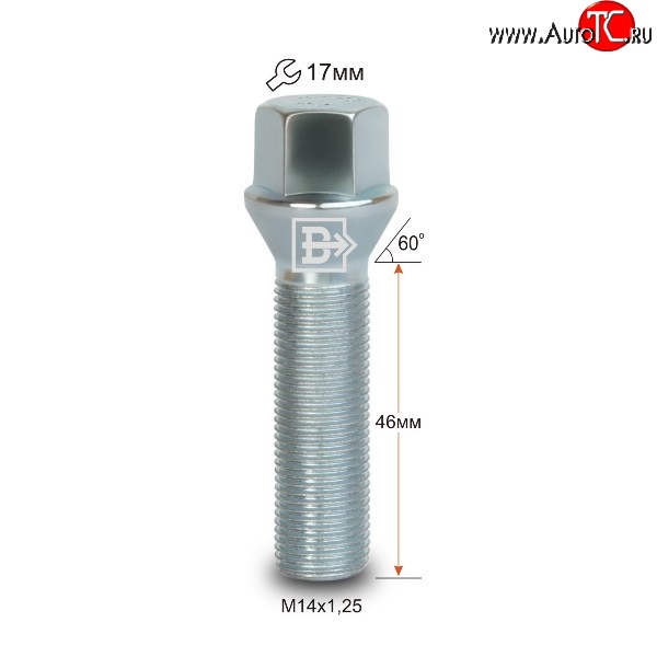 163 р. Колёсный болт длиной 46 мм Вектор M14 1.25 46 под гаечный ключ  Audi A4 B9, BMW A4 (B9), Ford Galaxy 2, Mini Galaxy (2), Toyota Supra (A90)  с доставкой в г. Санкт‑Петербург