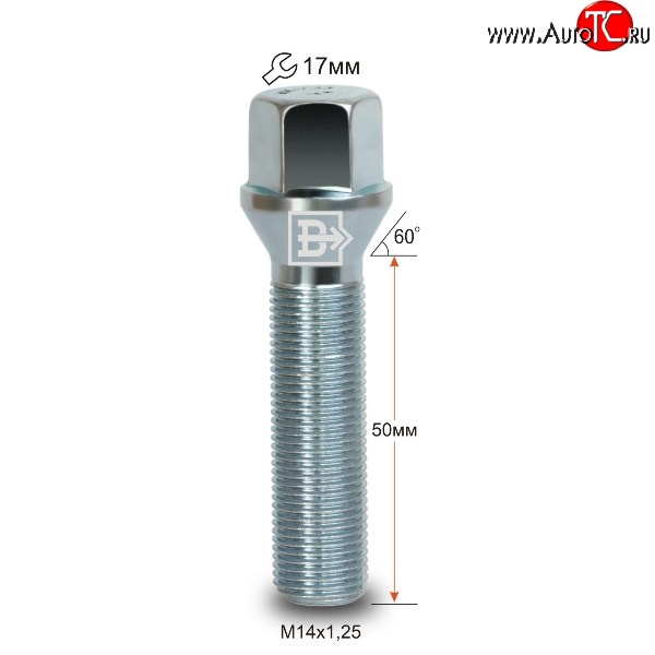 178 р. Колёсный болт длиной 50 мм Вектор M14 1.25 50 под гаечный ключ  Audi A4 B9, BMW A4 (B9), Ford Galaxy 2, Mini Galaxy (2), Toyota Supra (A90)  с доставкой в г. Санкт‑Петербург