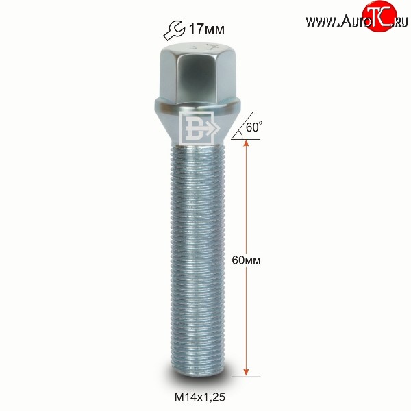 199 р. Колёсный болт длиной 60 мм Вектор M14 1.25 60 под гаечный ключ  Audi A4 B9, BMW A4 (B9), Ford Galaxy 2, Mini Galaxy (2), Toyota Supra (A90)  с доставкой в г. Санкт‑Петербург