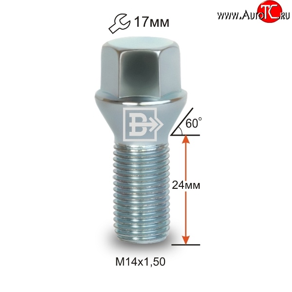 83 р. Колёсный болт длиной 24 мм Вектор M14 1.5 24 под гаечный ключ Seat Ibiza 6J хэтчбэк 5 дв. доресталийнг (2008-2012)