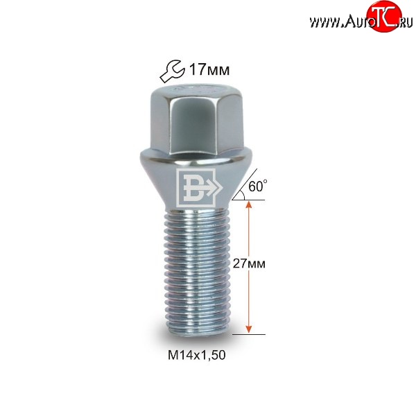 98 р. Колёсный болт длиной 27 мм Вектор M14 1.5 27 под гаечный ключ Mercedes-Benz A class W177 седан (2018-2025)