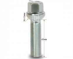 146 р. Колёсный болт длиной 45 мм Вектор M14 1.5 45 под гаечный ключ    с доставкой в г. Санкт‑Петербург. Увеличить фотографию 1