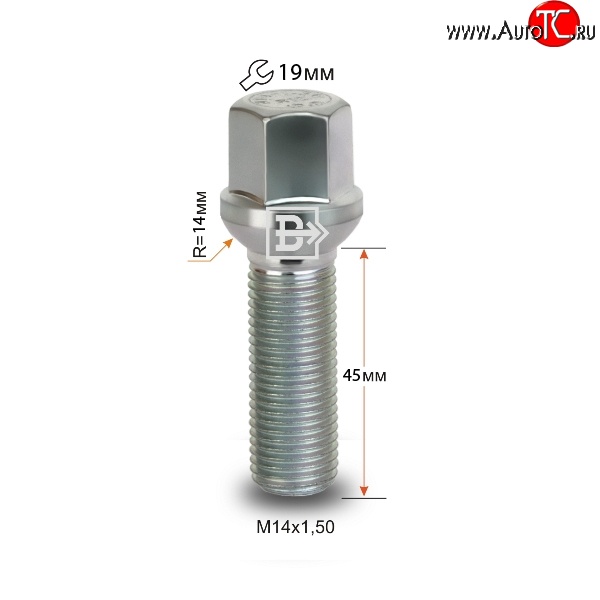 135 р. Колёсный болт длиной 45 мм Вектор M14 1.5 45 под гаечный ключ    с доставкой в г. Санкт‑Петербург