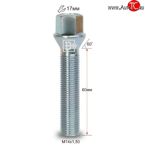 178 р. Колёсный болт длиной 60 мм Вектор M14 1.5 60 под гаечный ключ    с доставкой в г. Санкт‑Петербург