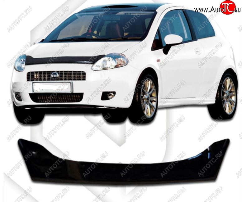 1 799 р. Дефлектор капота CA-Plastic  Fiat Grande Punto (2005-2012) (Classic черный, Без надписи)  с доставкой в г. Санкт‑Петербург