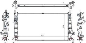 Радиатор двигателя (пластинчатый, 1.4/1.6/1.6D/1.8/1.8TD/2.0/2.0D, МКПП/АКПП) SAT Ford C-max (Mk1), Focus (2), Mazda 3/Axela (BK), Volvo C30 (хэтчбэк 3 дв.), S40 (MS седан), V50