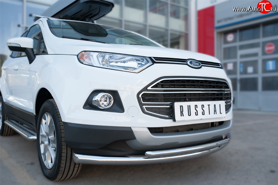 15 649 р. Защита переднего бампера (2 трубыØ63 и 42 мм, нержавейка) Russtal  Ford EcoSport (2013-2019) дорестайлинг  с доставкой в г. Санкт‑Петербург