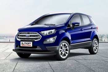 7 699 р. Защита заднего бампера Slitkoff (d57 мм)  Ford EcoSport  B515 (2017-2019) рестайлинг (Сталь с полимерным покрытием. Цвет: чёрный)  с доставкой в г. Санкт‑Петербург. Увеличить фотографию 1