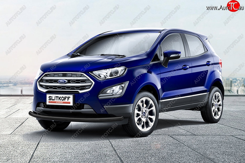 7 699 р. Защита заднего бампера Slitkoff (d57 мм)  Ford EcoSport  B515 (2017-2019) рестайлинг (Сталь с полимерным покрытием. Цвет: чёрный)  с доставкой в г. Санкт‑Петербург