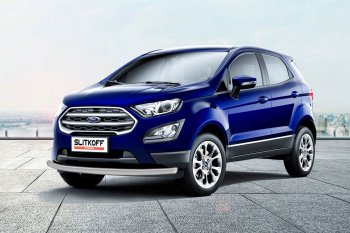 7 699 р. Защита заднего бампера Slitkoff (d57 мм)  Ford EcoSport  B515 (2017-2019) рестайлинг (Сталь с полимерным покрытием. Цвет: серебристый)  с доставкой в г. Санкт‑Петербург. Увеличить фотографию 1