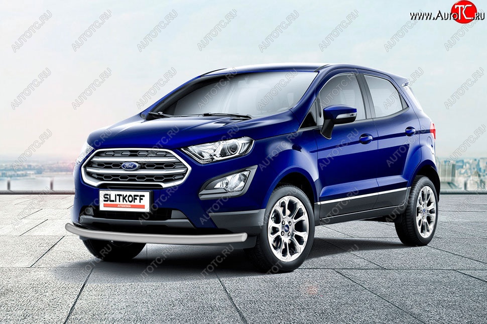 7 699 р. Защита заднего бампера Slitkoff (d57 мм)  Ford EcoSport  B515 (2017-2019) рестайлинг (Сталь с полимерным покрытием. Цвет: серебристый)  с доставкой в г. Санкт‑Петербург