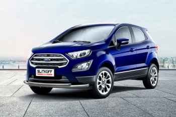 12 749 р. Защита переднего бампера Slitkoff (двойная, d57/42)  Ford EcoSport (2017-2024) (Нержавейка, Полированная)  с доставкой в г. Санкт‑Петербург. Увеличить фотографию 1