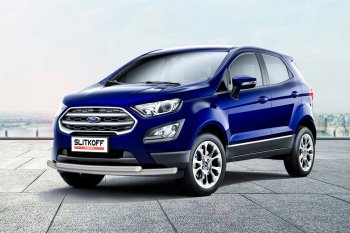 8 799 р. Защита переднего бампера Slitkoff (двойная, d57/42)  Ford EcoSport (2017-2024) (Сталь с полимерным покрытием. Цвет: серебристый)  с доставкой в г. Санкт‑Петербург. Увеличить фотографию 1