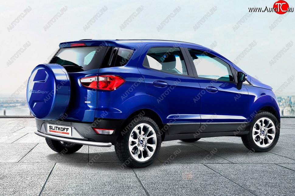 7 199 р. Защита заднего бампера Slitkoff (d57)  Ford EcoSport  B515 (2017-2019) рестайлинг (Нержавейка, Полированная)  с доставкой в г. Санкт‑Петербург