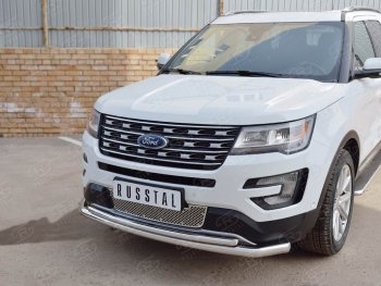 16 999 р. Защита переднего бампера (2 трубыØ63 и 42 мм, нержавейка) Russtal Ford Explorer U502 2-ой рестайлинг, 5 дв. (2017-2019)  с доставкой в г. Санкт‑Петербург. Увеличить фотографию 4