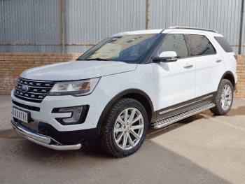 22 949 р. Защита переднего бампера (2 трубыØ63 и 75х42 мм, нержавейка) Russtal Ford Explorer U502 2-ой рестайлинг, 5 дв. (2017-2019)  с доставкой в г. Санкт‑Петербург. Увеличить фотографию 3