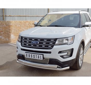 22 949 р. Защита переднего бампера (2 трубыØ63 и 75х42 мм, нержавейка) Russtal Ford Explorer U502 2-ой рестайлинг, 5 дв. (2017-2019)  с доставкой в г. Санкт‑Петербург. Увеличить фотографию 1