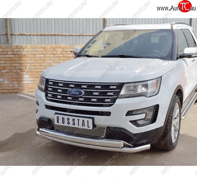 22 949 р. Защита переднего бампера (2 трубыØ63 и 75х42 мм, нержавейка) Russtal Ford Explorer U502 2-ой рестайлинг, 5 дв. (2017-2019)  с доставкой в г. Санкт‑Петербург