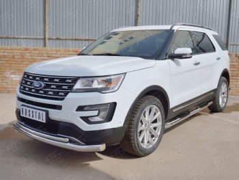 Защита переднего бампера (2 трубыØ76 и 42 мм, нержавейка) Russtal Ford Explorer U502 2-ой рестайлинг, 5 дв. (2017-2019)