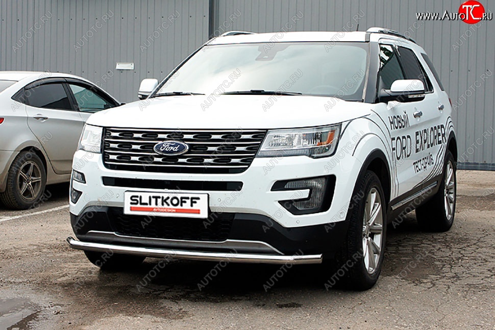 14 999 р. Защита переднего бампера Slitkoff (d57 мм)  Ford Explorer  U502 (2015-2018) 1-ый рестайлинг, 5 дв. (Нержавеющая сталь)  с доставкой в г. Санкт‑Петербург