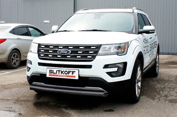 18 599 р. Защита переднего бампера Slitkoff (d76 мм)  Ford Explorer  U502 (2015-2018) 1-ый рестайлинг, 5 дв. (Нержавейка, Полированная)  с доставкой в г. Санкт‑Петербург. Увеличить фотографию 2