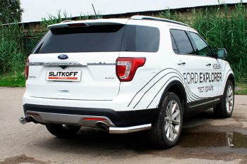 10 999 р. Защита заднего бампера Slitkoff (d76 мм, уголки)  Ford Explorer  U502 (2015-2018) 1-ый рестайлинг, 5 дв. (Нержавейка, Полированная)  с доставкой в г. Санкт‑Петербург. Увеличить фотографию 1