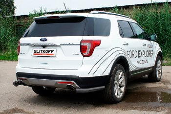 10 999 р. Защита заднего бампера Slitkoff (d76 мм, уголки)  Ford Explorer  U502 (2015-2018) 1-ый рестайлинг, 5 дв. (Нержавейка, Полированная)  с доставкой в г. Санкт‑Петербург. Увеличить фотографию 2