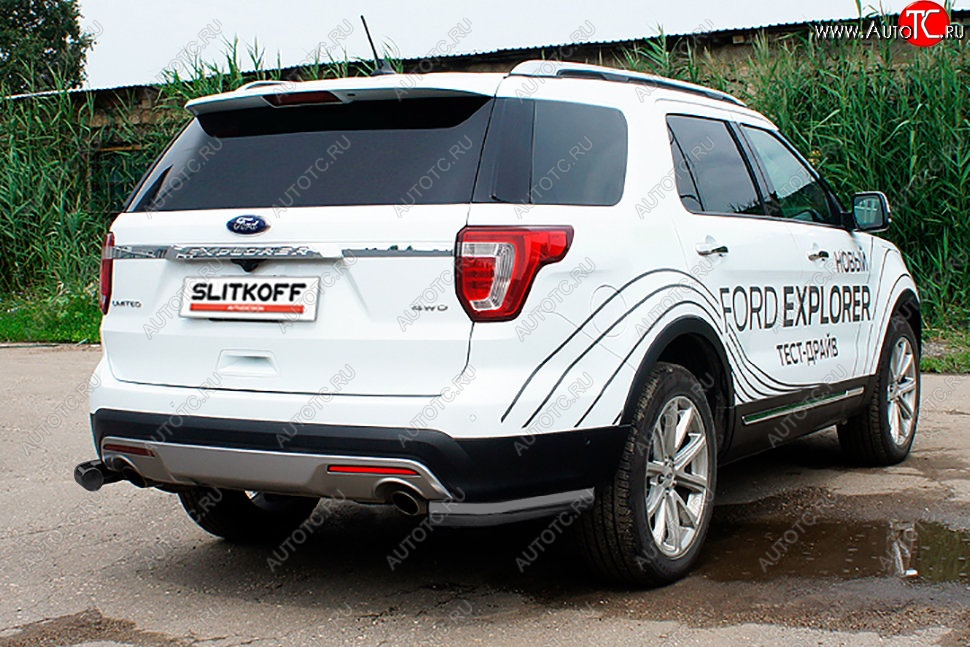 7 699 р. Защита заднего бампера Slitkoff (d76 мм, уголки)  Ford Explorer  U502 (2015-2018) 1-ый рестайлинг, 5 дв. (Сталь с полимерным покрытием. Цвет: чёрный)  с доставкой в г. Санкт‑Петербург