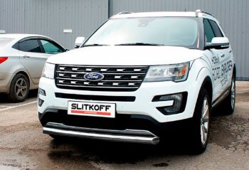 9 999 р. Защита переднего бампера Slitkoff (Ø 76 мм).  Ford Explorer  U502 (2015-2018) (Цвет: серебристый)  с доставкой в г. Санкт‑Петербург. Увеличить фотографию 1