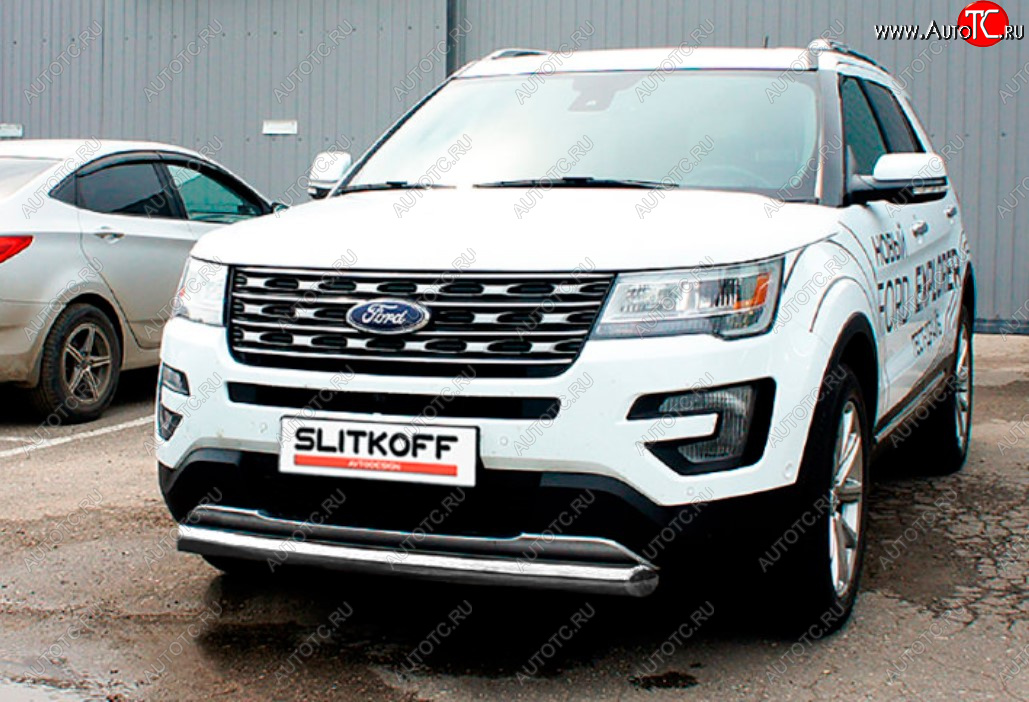 9 999 р. Защита переднего бампера Slitkoff (Ø 76 мм).  Ford Explorer  U502 (2015-2018) (Цвет: серебристый)  с доставкой в г. Санкт‑Петербург