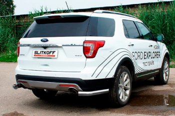 7 699 р. Защита заднего бампера Slitkoff (Ø 76 мм, уголки)  Ford Explorer  U502 (2015-2018) 1-ый рестайлинг, 5 дв. (Сталь с полимерным покрытием. Цвет: серебристый)  с доставкой в г. Санкт‑Петербург. Увеличить фотографию 1