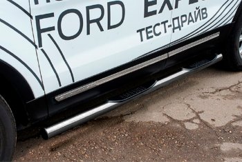 14 649 р. Защита порогов Slitkoff (Ø 76 мм, с проступями)  Ford Explorer  U502 (2015-2018) 1-ый рестайлинг, 5 дв. (Цвет: серебристый)  с доставкой в г. Санкт‑Петербург. Увеличить фотографию 1