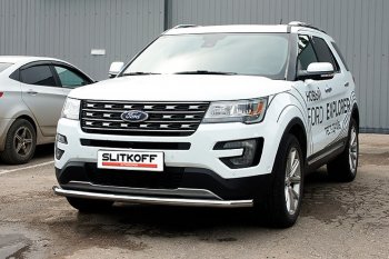 11 749 р. Защита переднего бампера Slitkoff (d57 мм)  Ford Explorer  U502 (2017-2019) (Нержавейка, Полированная)  с доставкой в г. Санкт‑Петербург. Увеличить фотографию 1