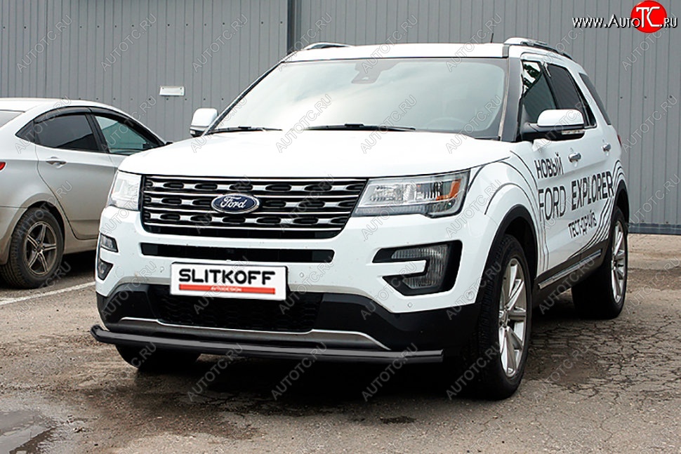 8 199 р. Защита переднего бампера Slitkoff (d57 мм) Ford Explorer U502 2-ой рестайлинг, 5 дв. (2017-2019) (Сталь с полимерным покрытием. Цвет: чёрный)  с доставкой в г. Санкт‑Петербург