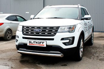 14 499 р. Защита переднего бампера Slitkoff (d76 мм)  Ford Explorer  U502 (2017-2019) 2-ой рестайлинг, 5 дв. (Нержавейка, Полированная)  с доставкой в г. Санкт‑Петербург. Увеличить фотографию 1