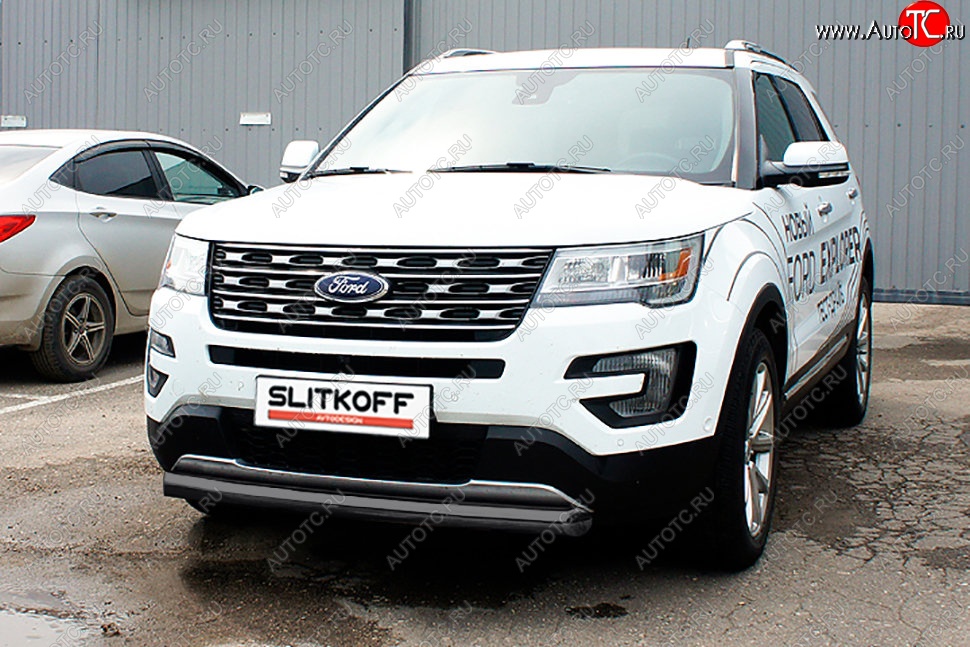 9 999 р. Защита переднего бампера Slitkoff (d76 мм)  Ford Explorer  U502 (2017-2019) (Сталь с полимерным покрытием. Цвет: чёрный)  с доставкой в г. Санкт‑Петербург