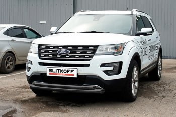 16 599 р. Защита переднего бампера Slitkoff (двойная, d76/57 мм)  Ford Explorer  U502 (2017-2019) (Нержавейка, Полированная)  с доставкой в г. Санкт‑Петербург. Увеличить фотографию 2