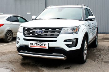 9 999 р. Защита переднего бампера Slitkoff (Ø 76 мм)  Ford Explorer  U502 (2017-2019) (Цвет: серебристый)  с доставкой в г. Санкт‑Петербург. Увеличить фотографию 1