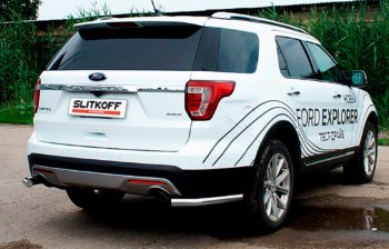 6 699 р. Защита заднего бампера Slitkoff (Ø 57, уголки)  Ford Explorer  U502 (2017-2019) 2-ой рестайлинг, 5 дв. (Сталь с полимерным покрытием. Цвет: серебристый)  с доставкой в г. Санкт‑Петербург. Увеличить фотографию 1