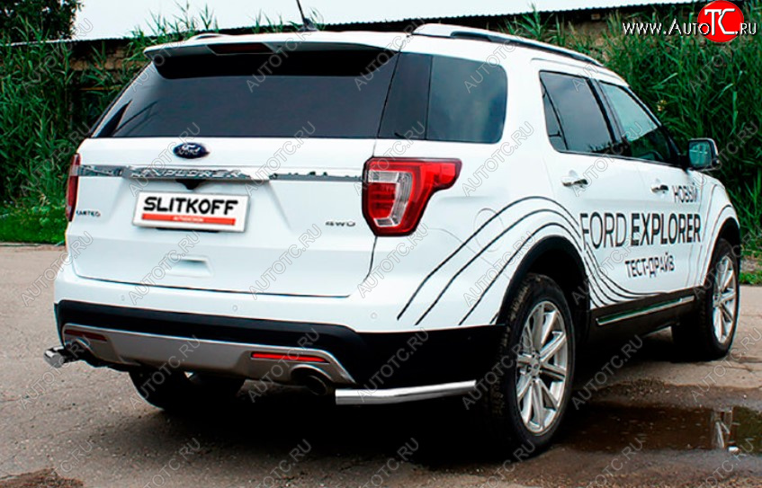 6 699 р. Защита заднего бампера Slitkoff (Ø 57, уголки)  Ford Explorer  U502 (2017-2019) 2-ой рестайлинг, 5 дв. (Сталь с полимерным покрытием. Цвет: серебристый)  с доставкой в г. Санкт‑Петербург