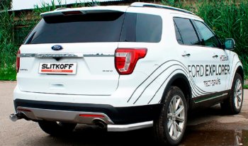 Защита заднего бампера Slitkoff (Ø 76 мм, уголки) Ford (Форд) Explorer (Експлорер)  U502 (2017-2019) U502 2-ой рестайлинг, 5 дв.