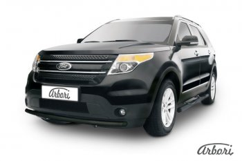 Защита переднего бампера Arbori (черная, 1 труба d57 mm). Ford Explorer U502 дорестайлинг (2010-2016)